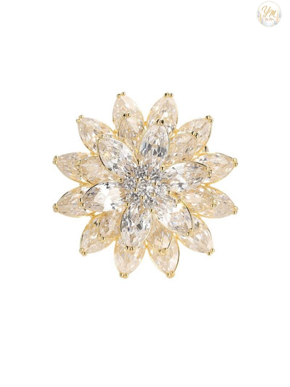 Flower Pearl Brooch Pin Gold Plated Copper Zircon Statement Jewelry